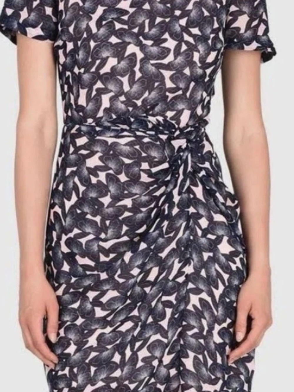 A|X Armani Exchange Black Leaf-Print Short Sleeve Wrap Dress on Light Pink